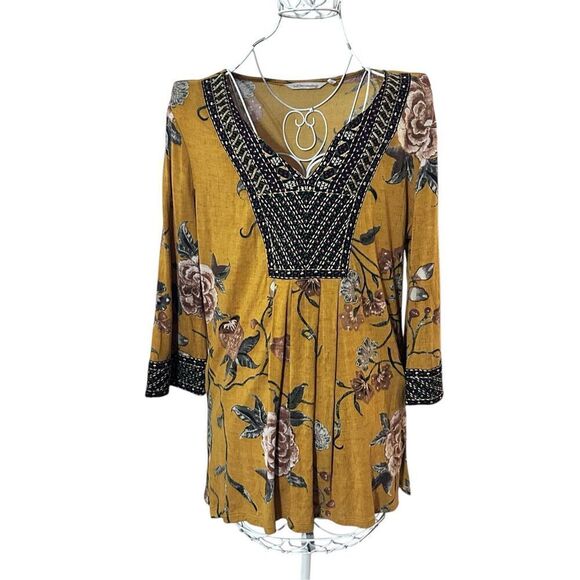 Beautiful SOFT SURROUNDINGS Medium Etana Floral with Embroidery Antique Gold  Tu - Picture 1 of 11